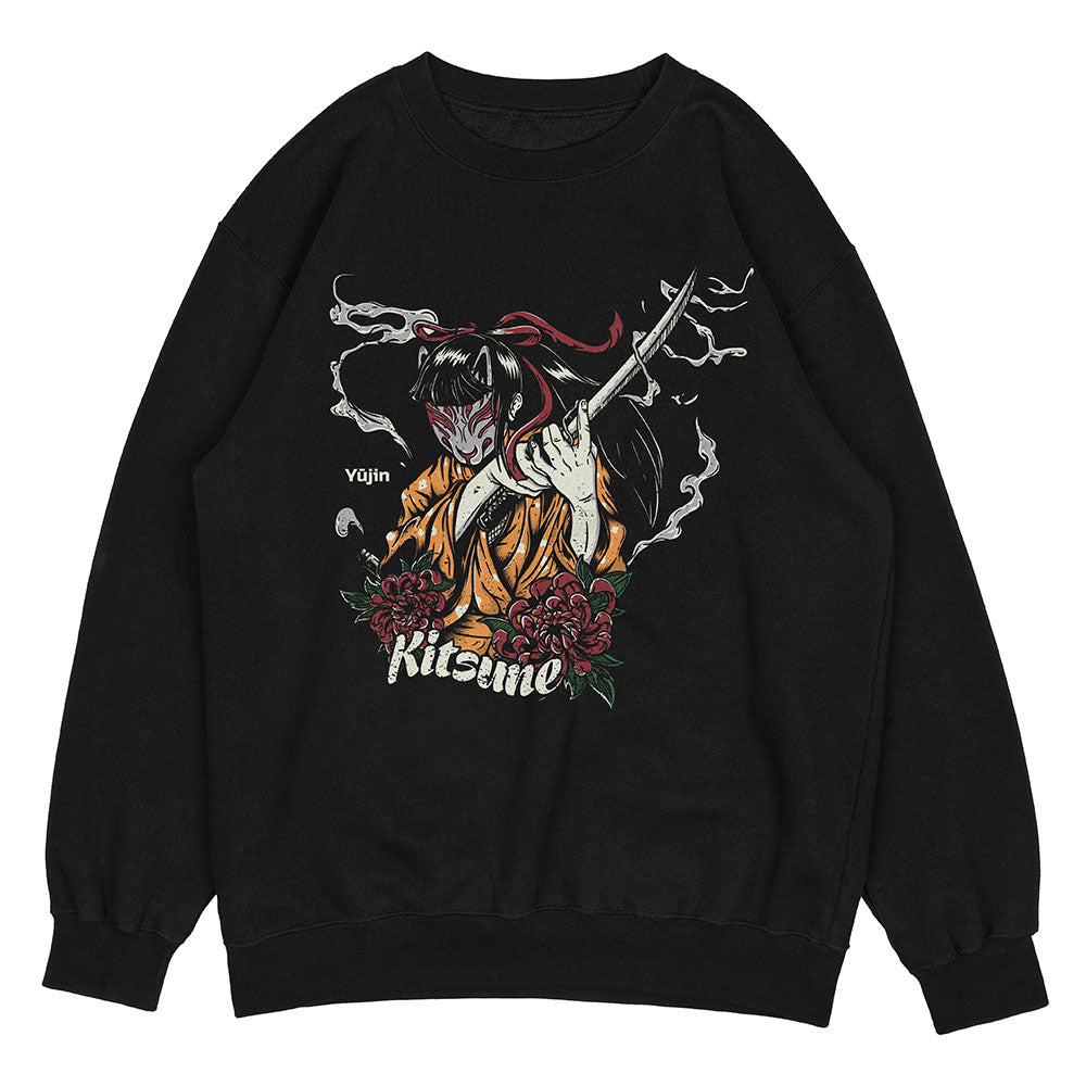 Yūjin Clothing Kitsune sweatshirt featuring a fox design, soft fabric, and casual fit, perfect for comfortable everyday wear.