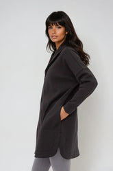 Black Cozy Comfort zip-up hoodie jacket by Fitkitty Culture, featuring a soft fabric and relaxed fit for casual wear.
