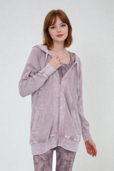 Deep taupe oversized waffle knit zip-up hoodie from Fitkitty Culture athleisure wear, featuring a cozy, textured fabric and front zipper.