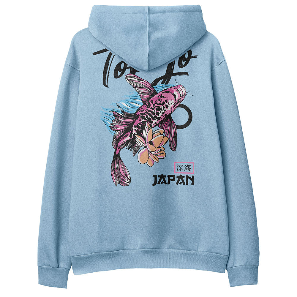 Yūjin Clothing koi fish hoodie featuring a detailed koi fish graphic on the front, soft fabric and casual fit.