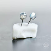 Conscious Items Labradorite Stabilization Earrings featuring polished labradorite stones with silver hooks on a white background