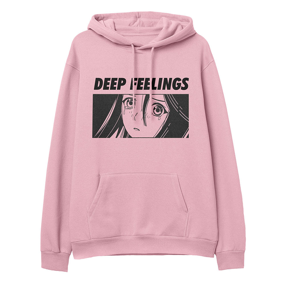 Yūjin Clothing Deep Feelings hoodie featuring a cozy design with a front pocket and soft fabric for comfortable wear.