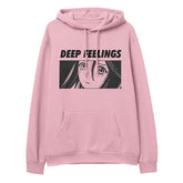 Yūjin Clothing Deep Feelings hoodie featuring a cozy design with a front pocket and soft fabric for comfortable wear.