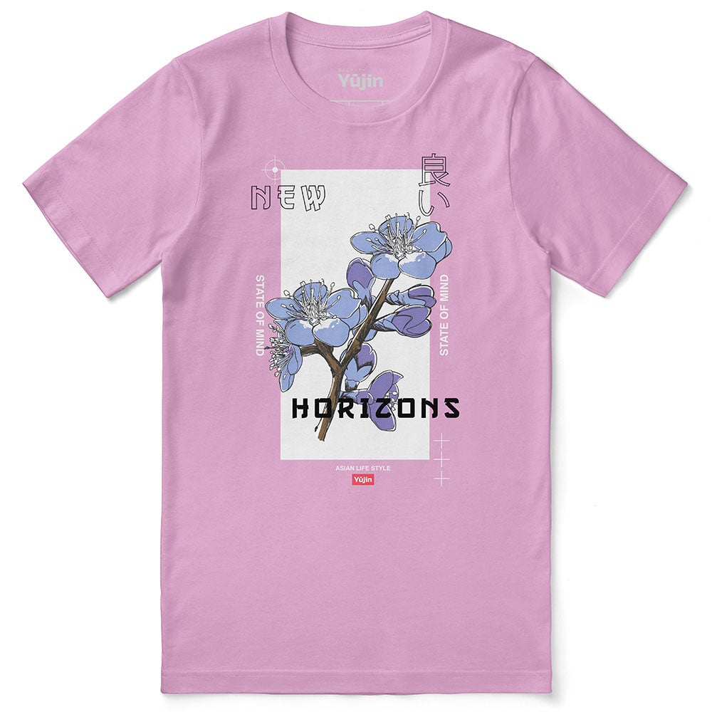 Yūjin Clothing Horizons T-Shirt featuring a casual fit with a graphic design on the front, made from soft, breathable fabric.