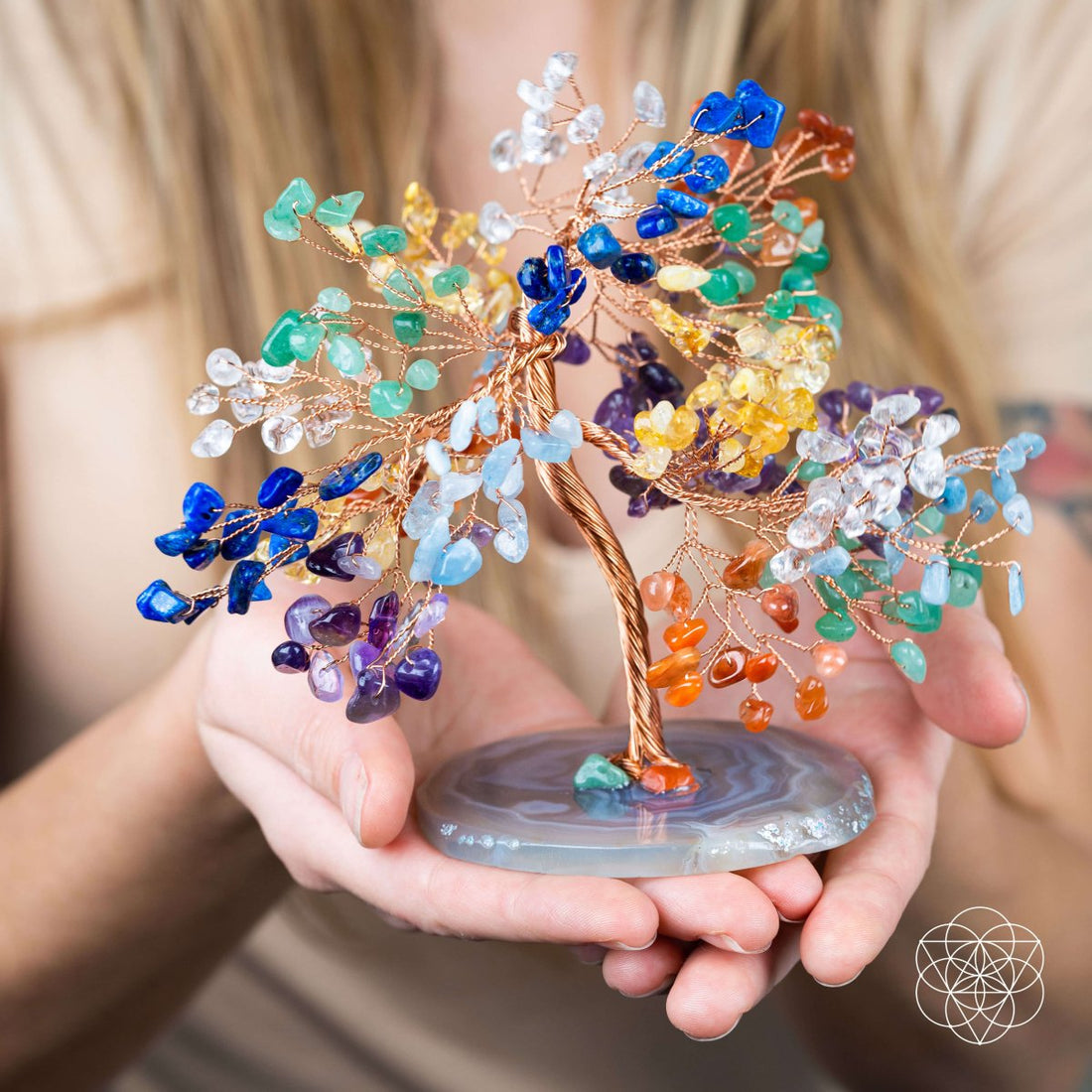 Crystal tree sculpture representing chakras, part of the Limitless Possibilities Feng Shui Chakra Tree by Conscious Items.