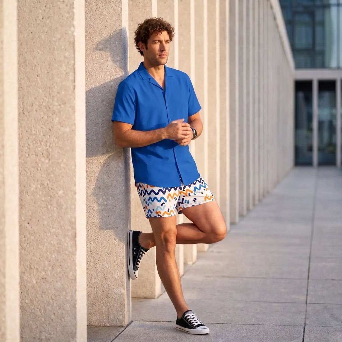 Men’s Premium Compression-Lined Hybrid Shorts – Line Rush-Ocean and Sol