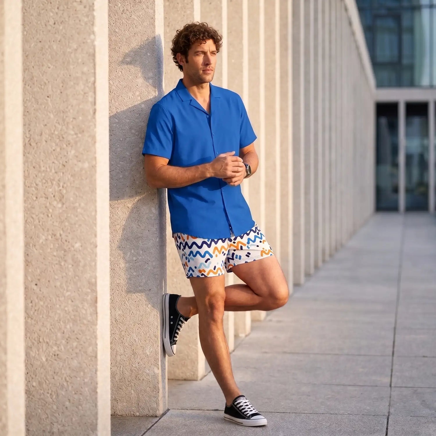 Men’s Premium Compression-Lined Hybrid Shorts – Line Rush-Ocean and Sol
