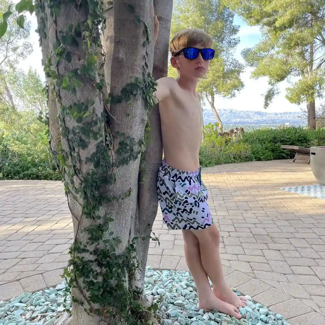 Boys Hybrid Swim &amp; Play Shorts – Line Rush - Orchid and Kelp