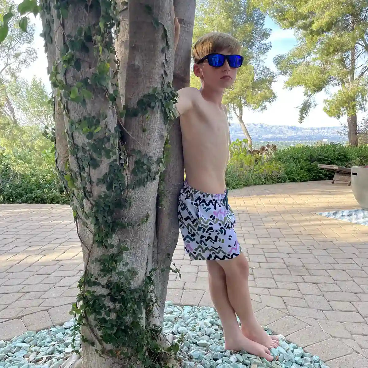 Boys Hybrid Swim &amp; Play Shorts – Line Rush - Orchid and Kelp