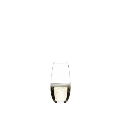 Set of two Riedel Flute O Champagne stemless crystal glasses for barware, featuring sleek, modern design.