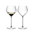 Set of 2 Riedel Veloce Chardonnay glasses for wine tasting, clear barware with elegant bowl and stem design.