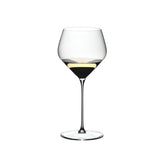 Set of two Riedel Veloce Chardonnay glasses for wine tasting, clear crystal barware by Liquor Geeks.