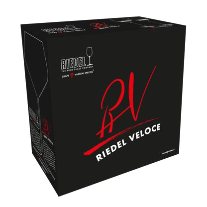 Set of 2 Riedel Veloce Chardonnay glasses, Liquor Geeks barware, clear glass with elegant bowl for wine tasting.