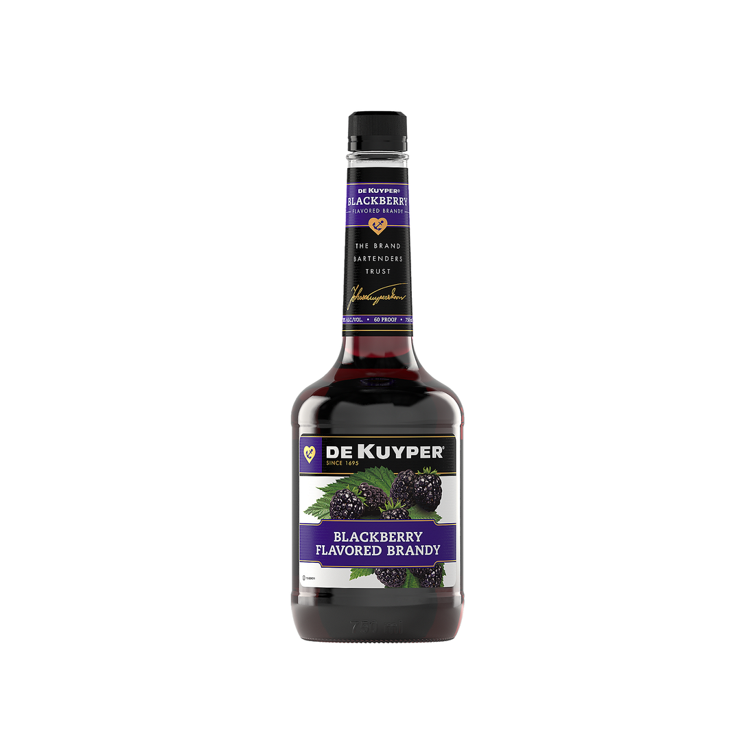 Blackberry flavored brandy in a 750ml Liquor Geeks bottle, showcasing dark berry color and elegant packaging.