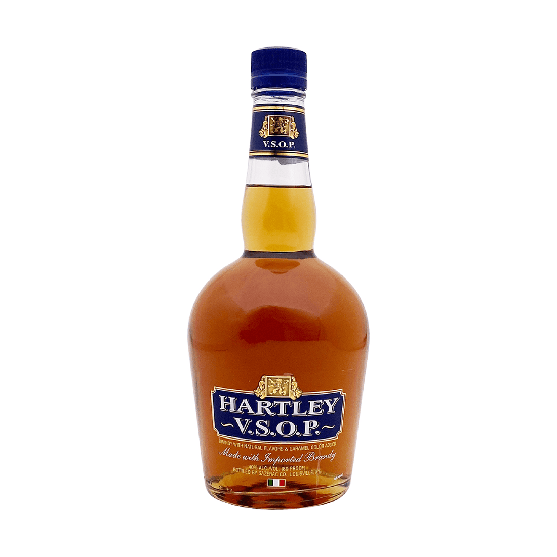 Bottle of Hartleys VSOP Brandy by Liquor Geeks, 750ml, featuring a clear glass bottle with a dark label and gold accents.
