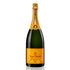 Bottle of Veuve Clicquot Champagne Brut in a clear glass bottle with a yellow label, displayed on a white background.