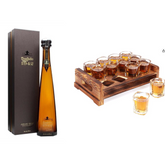 Don Julio 1942 Tequila Anejo gift set with 12 shot glasses, presented by Liquor Geeks, highlighting the premium tequila and glassware.