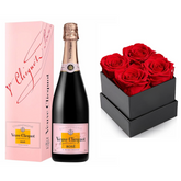 Veuve Clicquot Rosé champagne gift set with four elegant champagne glasses, presented by Liquor Geeks.