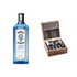Set of Bombay Sapphire Gin with a glass and gift box from Liquor Geeks, featuring a bottle of premium blue gin and elegant glass.
