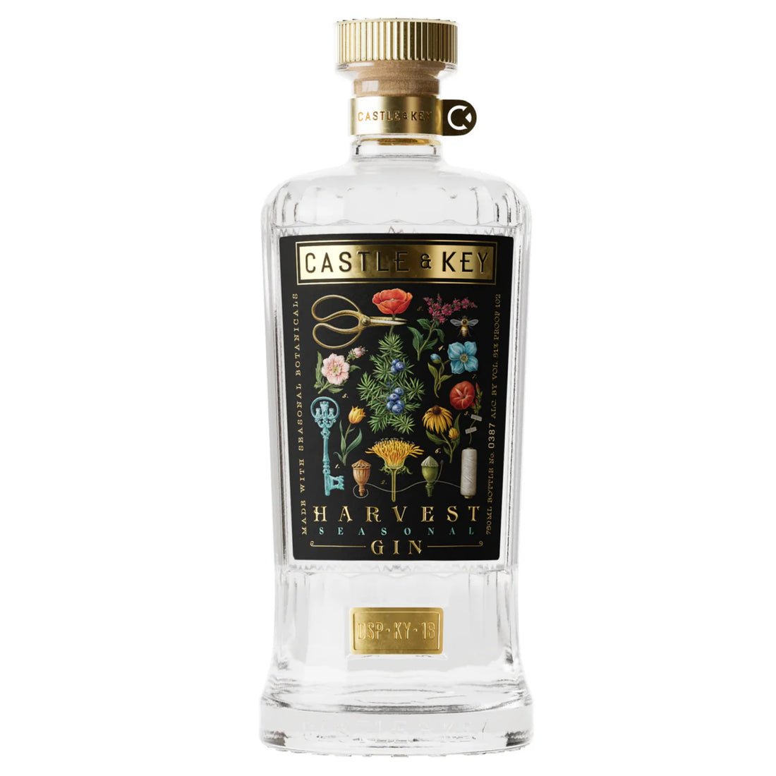 Castle &amp; Key Harvest Gin bottle from Liquor Geeks, showcasing the 750ml gin with a detailed label and elegant packaging.