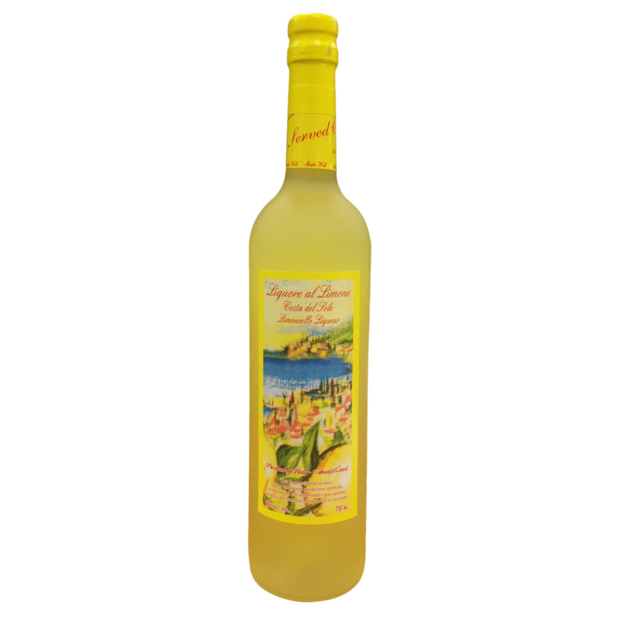 Costa Del Sole Limoncello Liquore Al Limone bottle by Liquor Geeks, bright yellow liqueur with lemon flavor in a 750ml bottle.