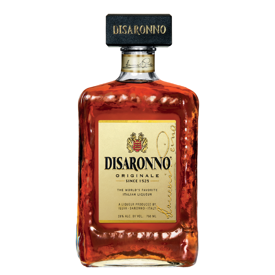 Disaronno Originale Amaretto Liqueur bottle, 750ml, with elegant label and amber-colored liquid.