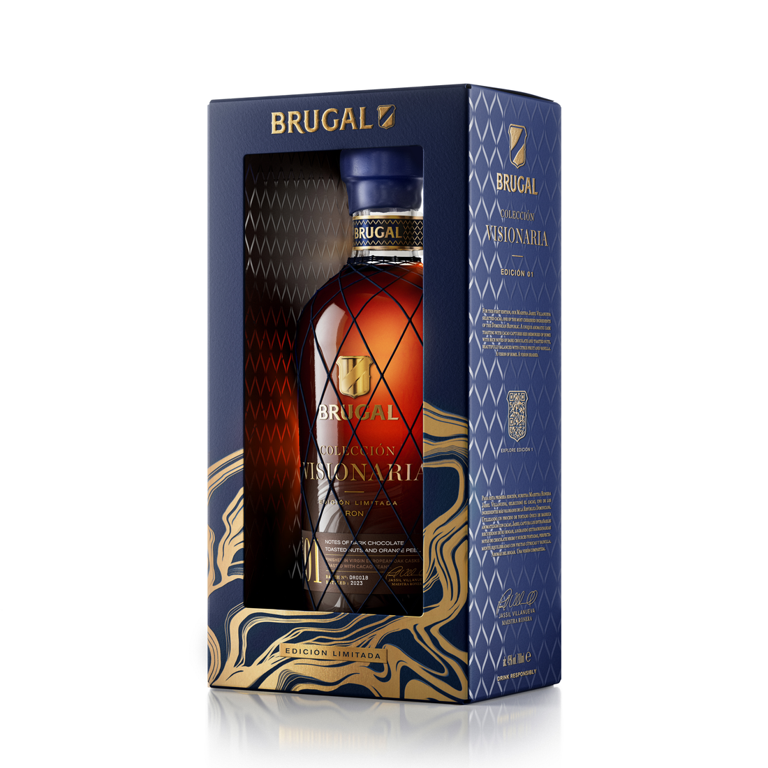 Bottle of Brugal Colección Visionaria Edición Two rum by Liquor Geeks, featuring a sleek label and dark amber color in a 750ml bottle.