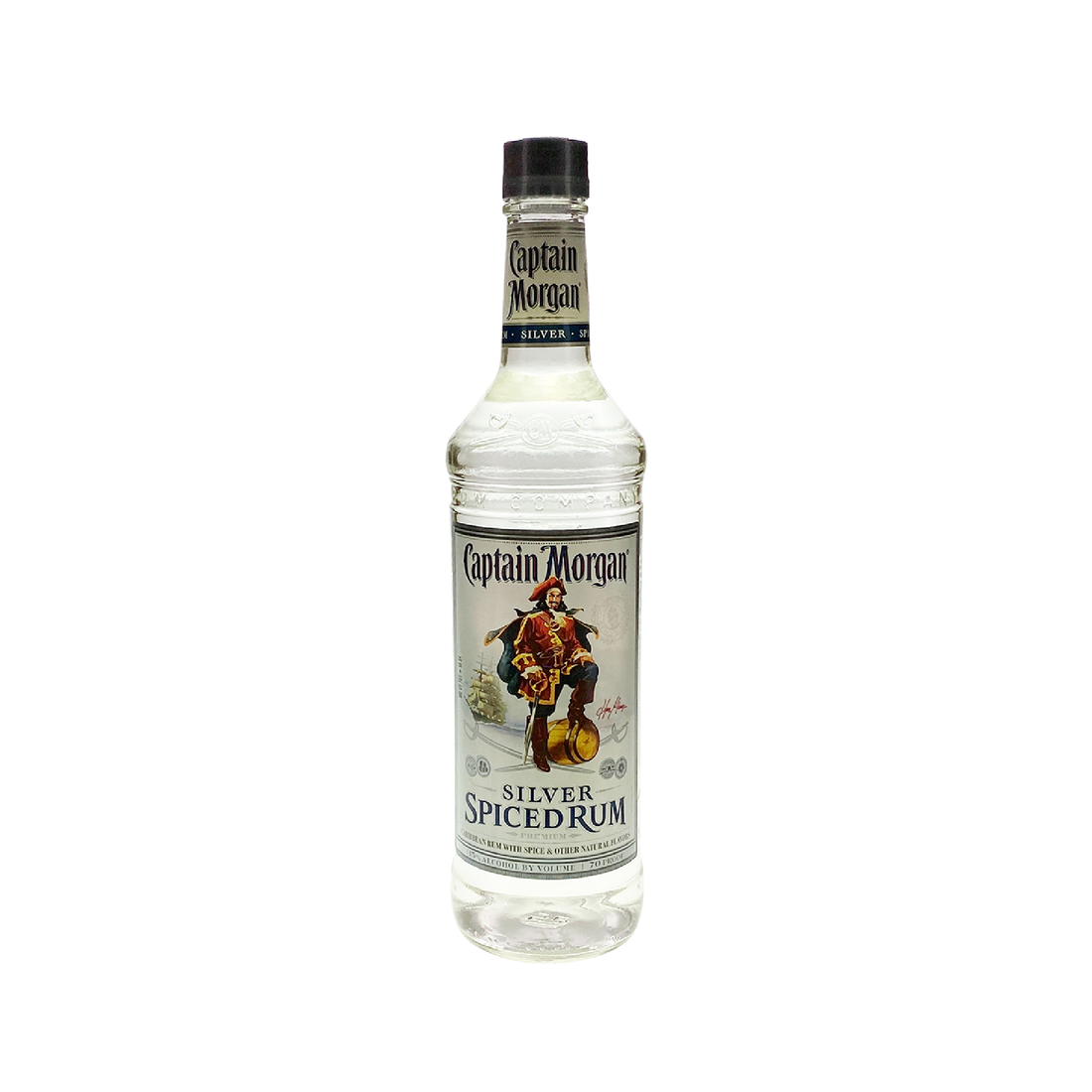 Bottle of Captain Morgan Spiced Rum Silver, a 750ml Liquor Geeks liquor product, with a distinctive label and silver bottle design.