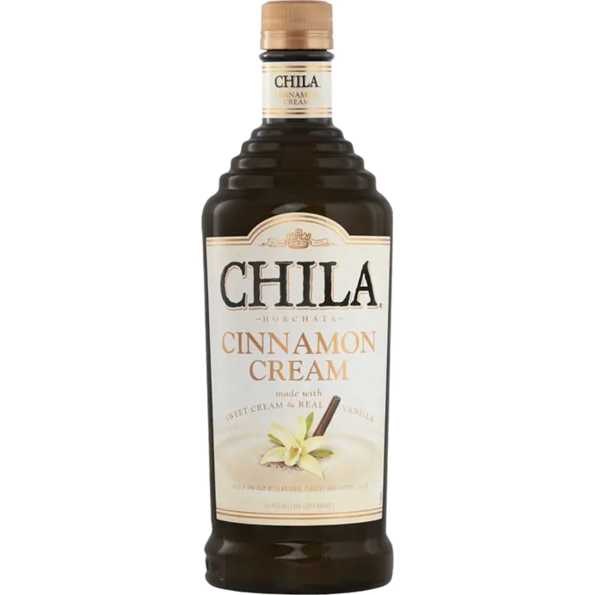 Bottle of Liquor Geeks Chila Cinnamon Cream Rum in 750ml bottle, with cinnamon-flavored cream rum label and packaging.