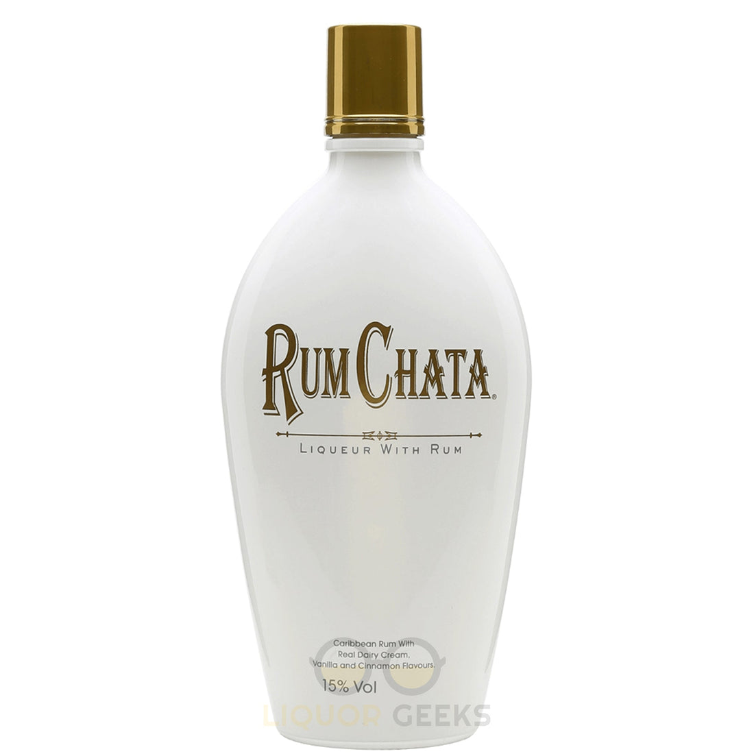 Bottle of Liquor Geeks Rum Chata in 750ml size, showcasing the creamy, flavorful rum liqueur with a smooth finish.