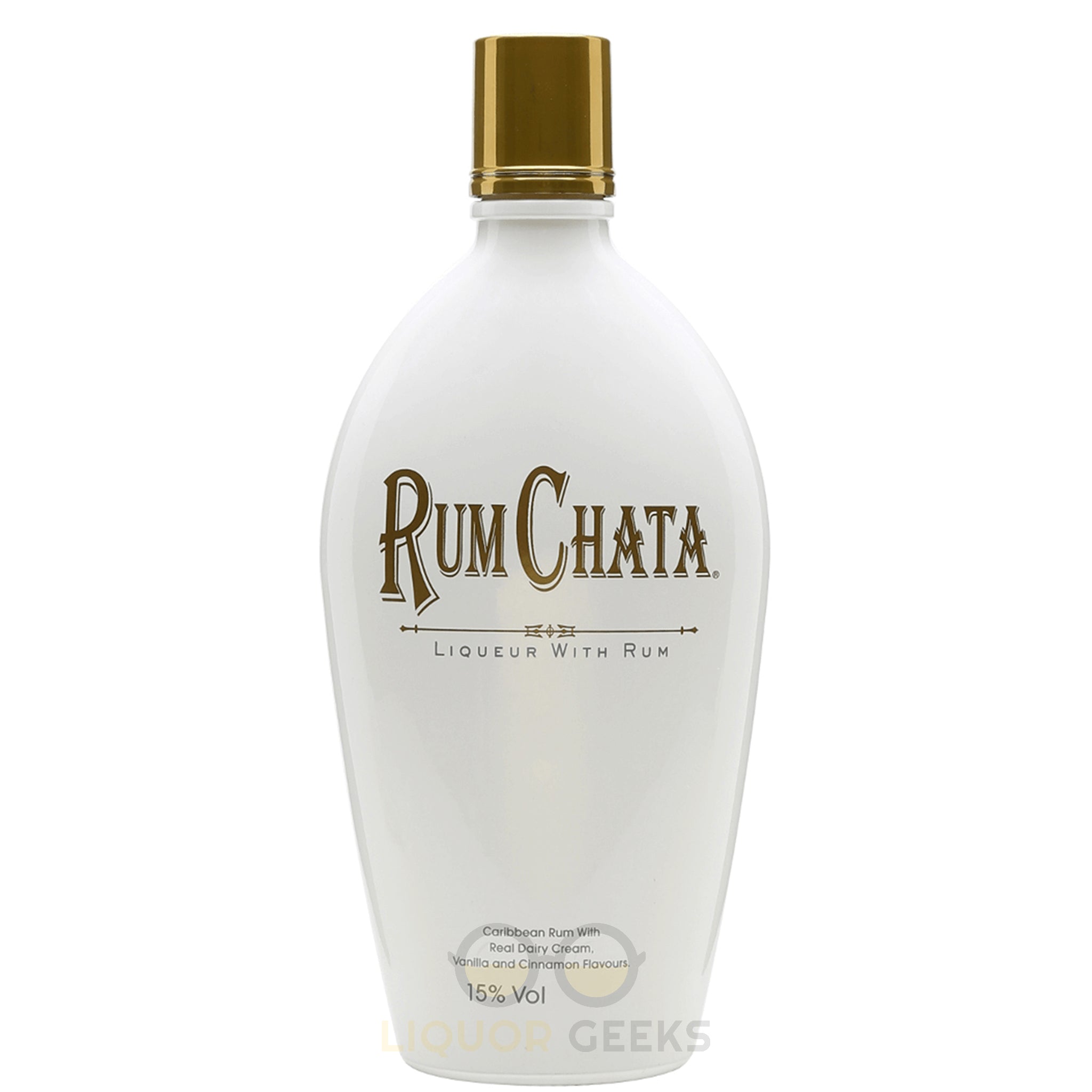 Bottle of Liquor Geeks Rum Chata in 750ml size, showcasing the creamy, flavorful rum liqueur with a smooth finish.