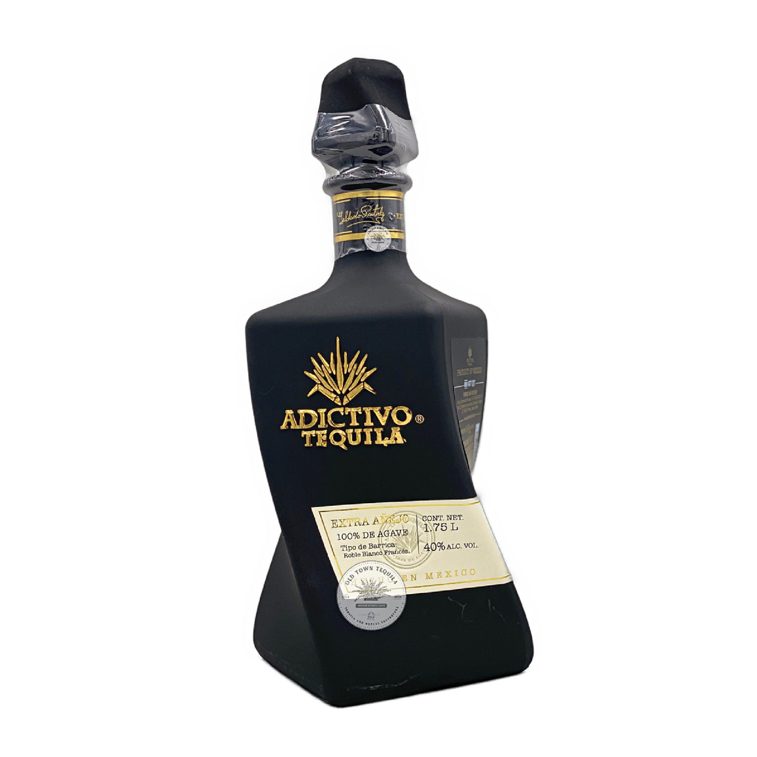 Adictivo Tequila Black Edition Extra Anejo 1.75L bottle from Liquor Geeks, with dark label and elegant packaging.