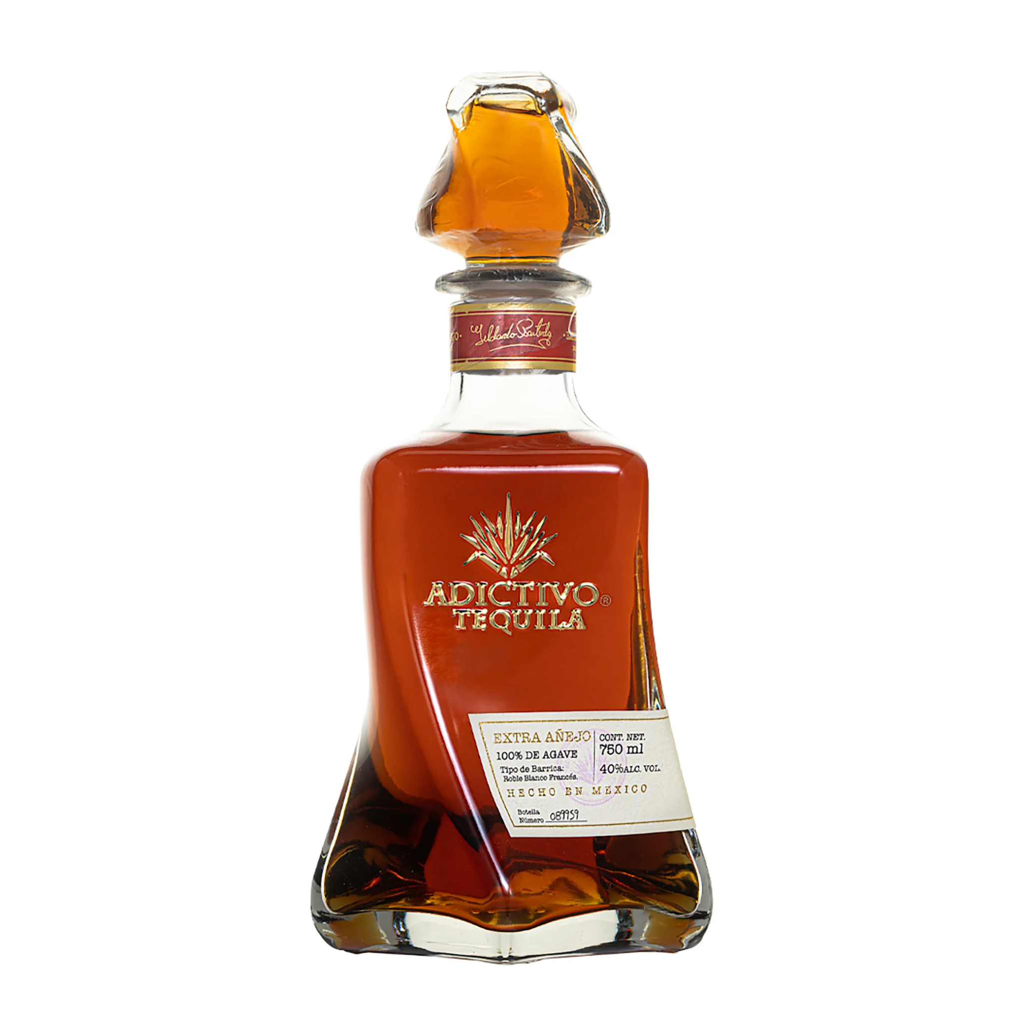 Bottle of Liquor Geeks Adictivo Tequila Extra Anejo in 750ml glass bottle with label visible.