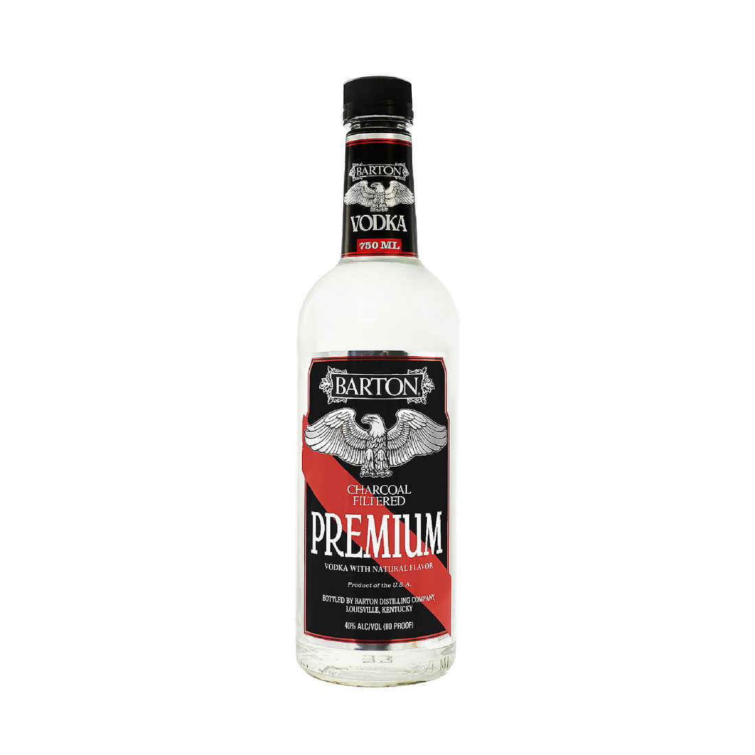 Bottle of Liquor Geeks Barton Vodka 750ml with clear label and transparent glass bottle, showcasing the vodka inside.