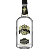 Clear Nikolai Vodka bottle from Liquor Geeks, 750ml, with sleek label and transparent glass showcasing the vodka inside.