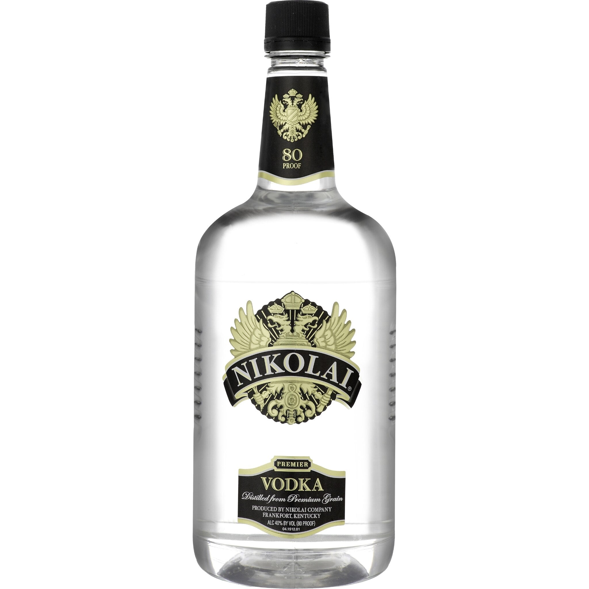 Clear Nikolai Vodka bottle from Liquor Geeks, 750ml, with sleek label and transparent glass showcasing the vodka inside.