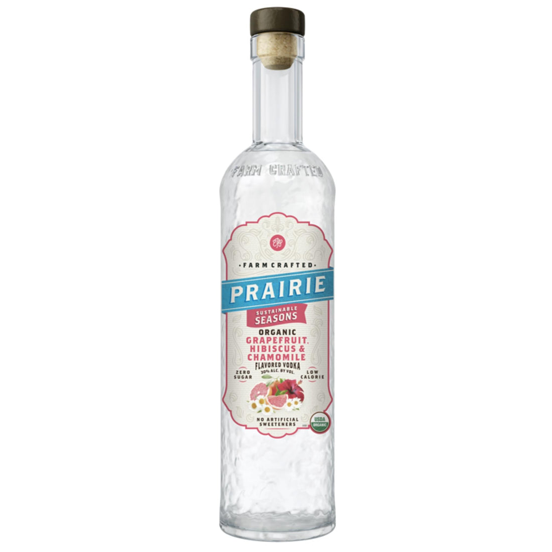 Liquor Geeks Prairie Grapefruit Hibiscus &amp; Chamomile Flavored Vodka in a 750ml bottle with vibrant label and floral design.