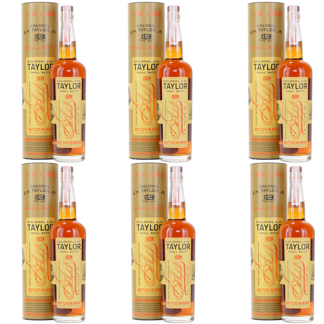 Bottle of Colonel E.H. Taylor Small Batch Bourbon Whiskey, Liquor Geeks brand, 750ml with distinctive label and amber liquid inside.