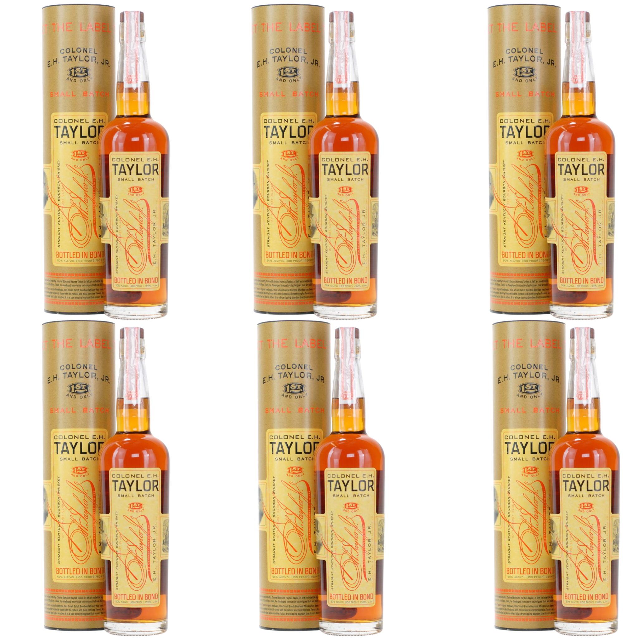 Bottle of Colonel E.H. Taylor Small Batch Bourbon Whiskey, Liquor Geeks brand, 750ml with distinctive label and amber liquid inside.