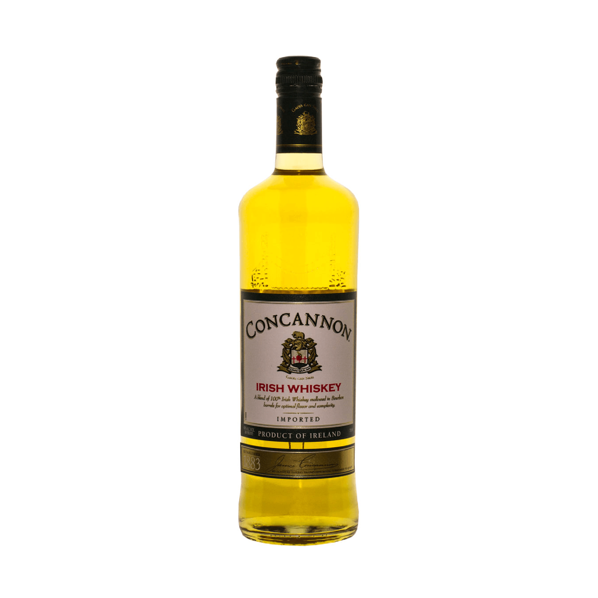 Concannon Irish Whiskey bottle by Liquor Geeks, 750ml, featuring a dark glass bottle with label and branding visible.