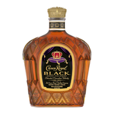 Dark bottle of Crown Royal Canadian Whiskey Black by Liquor Geeks with 750ml label, showcasing the sleek black whiskey container.