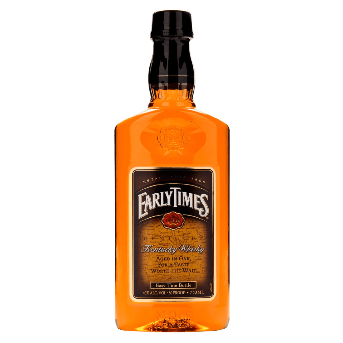 Early Times Kentucky Whiskey bottle, Liquor Geeks 750ml, amber-colored liquor with label and cap visible