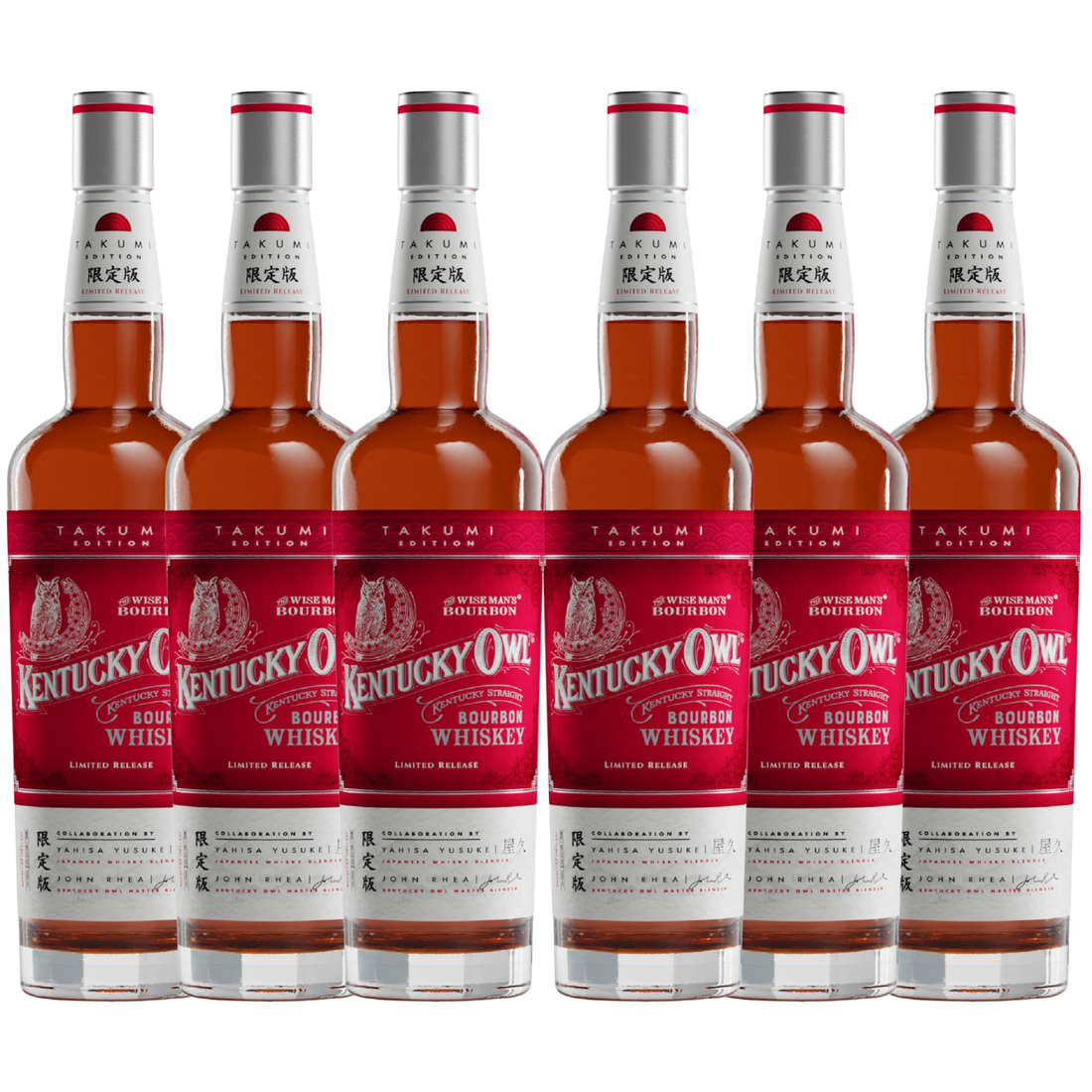 Kentucky Owl Limited Edition Takumi Kentucky Straight Bourbon Whiskey bottle, featuring a detailed label and amber liquid inside.
