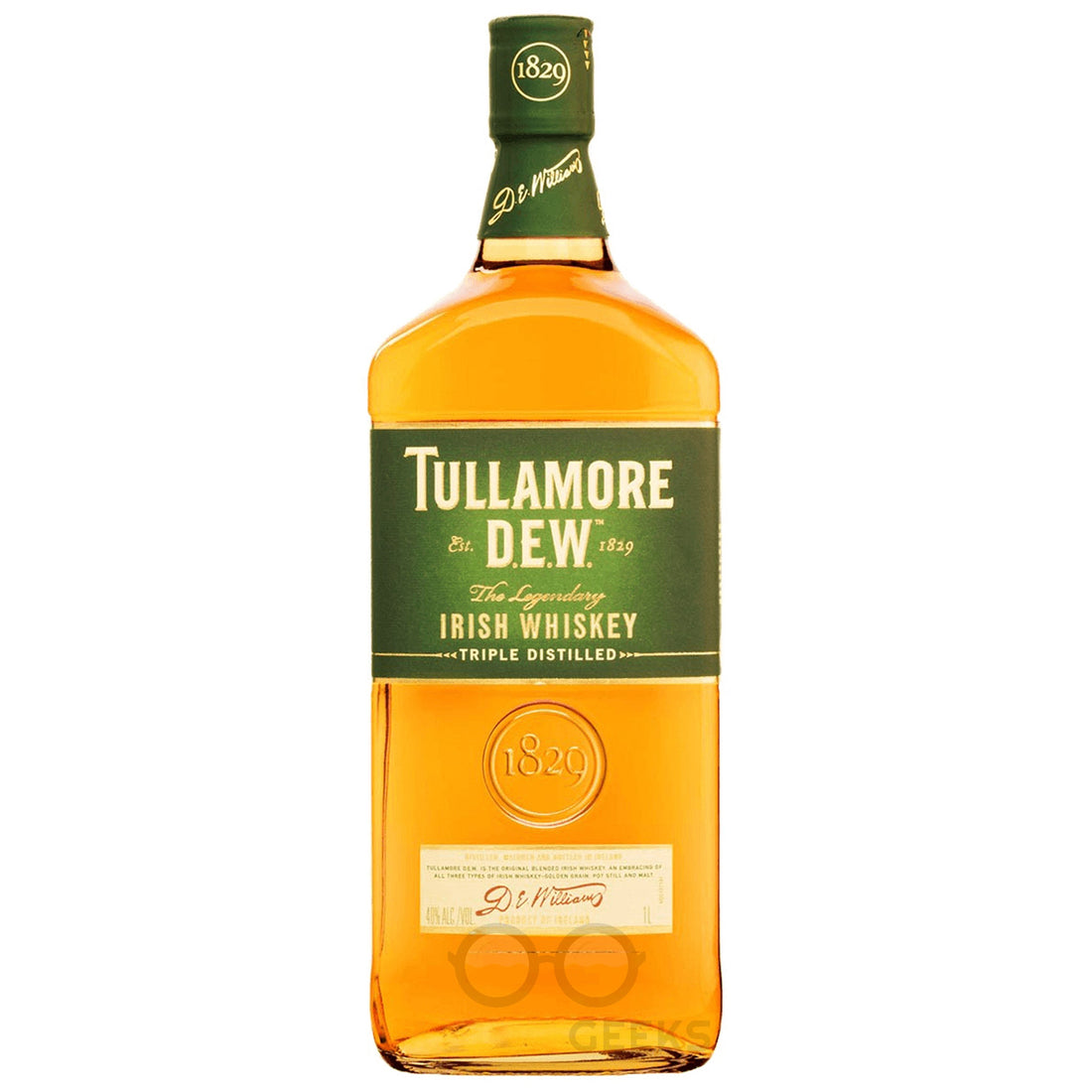 Bottle of Tullamore D.E.W. Irish Whiskey in a 750ml Liquor Geeks branded packaging.