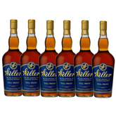 Bottle of W.L. Weller Full Proof whiskey from Liquor Geeks, 750ml, featuring a clear label and amber-colored liquid inside.