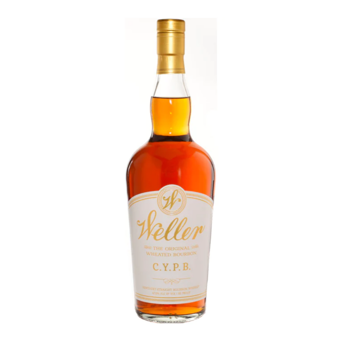 Bottle of Weller C.Y.P.B. Original Wheated Straight Bourbon Whiskey with label visible in a 750ml Liquor Geeks product image