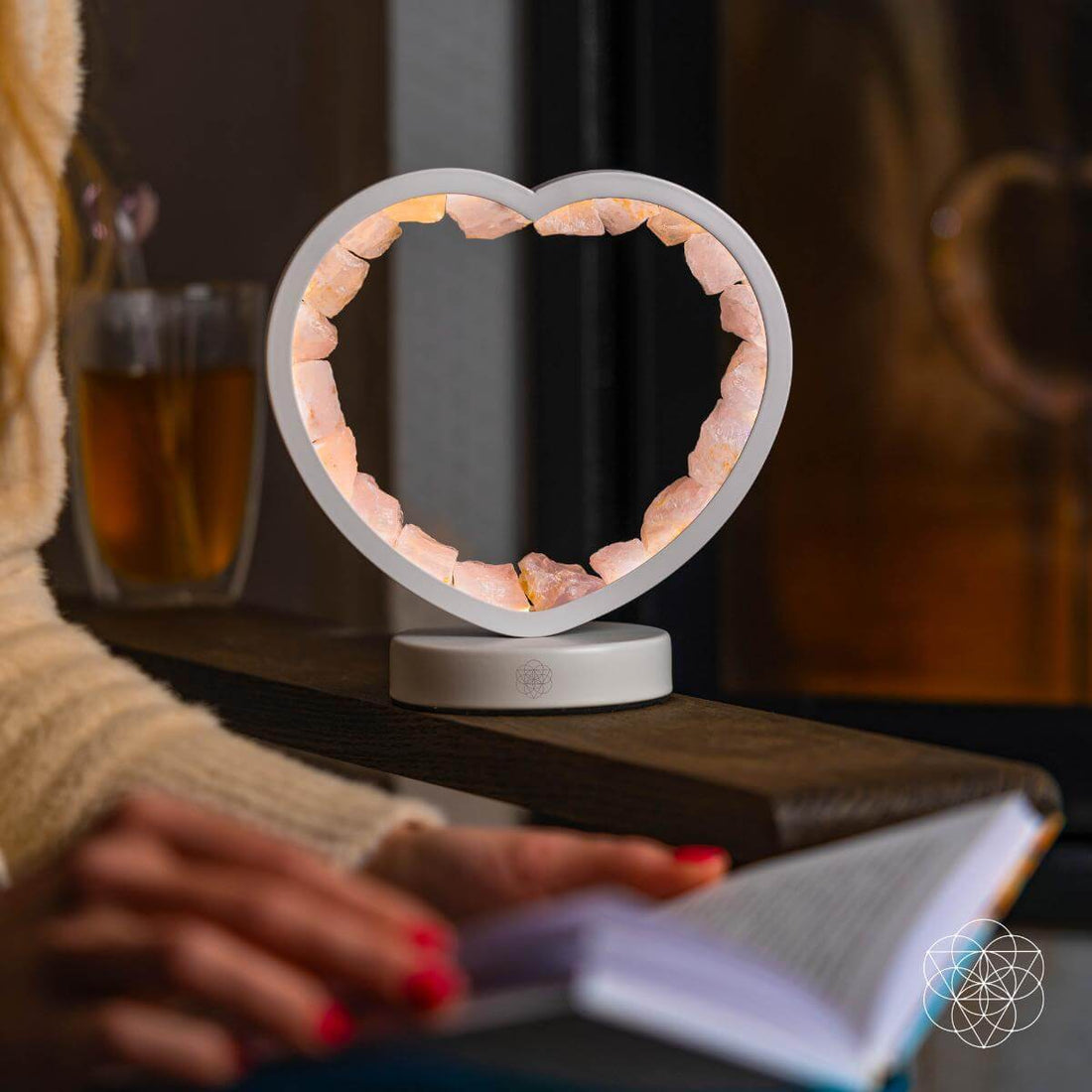Rose quartz heart lamp night light by Conscious Items, featuring a love magnet design, soft glow, and decorative heart shape.