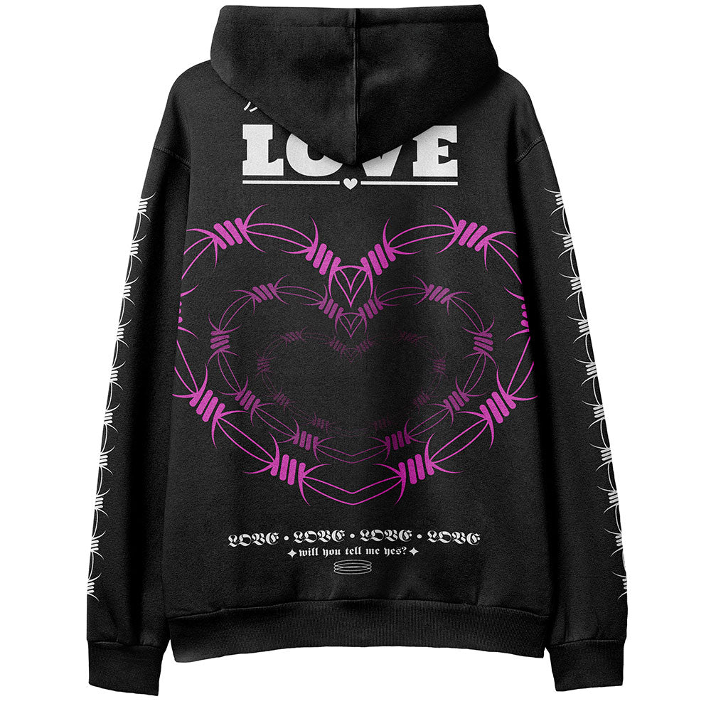 Yūjin Clothing Love Hoodie featuring a cozy, stylish design with a comfortable fit and eye-catching graphic print.