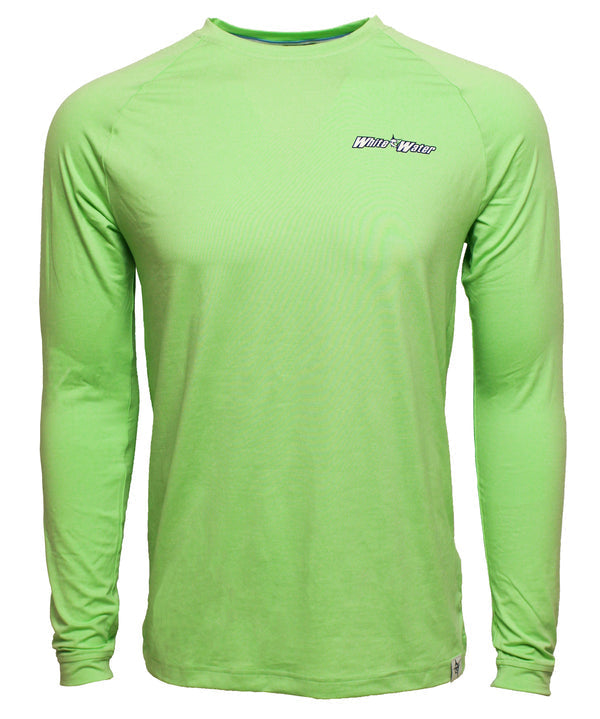 White Water Life Bass Graphic Performance Long Sleeve Tee featuring a vibrant bass fish design on the front.