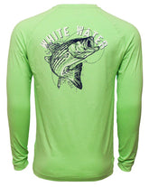 White Water Life bass graphic long sleeve performance tee with bold bass artwork and comfortable fit.